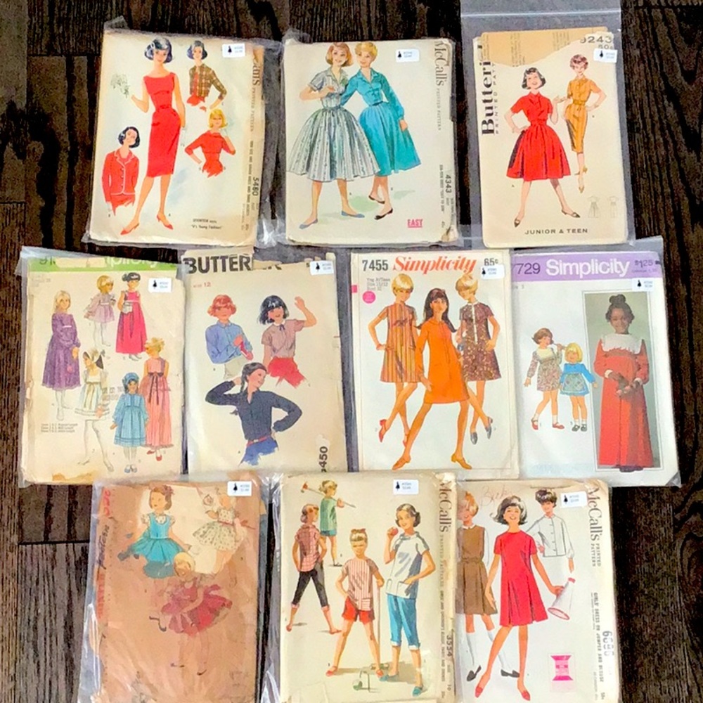 10 Vintage Sewing Patterns 50’s, 60’s, 70’s teen and kids sizes